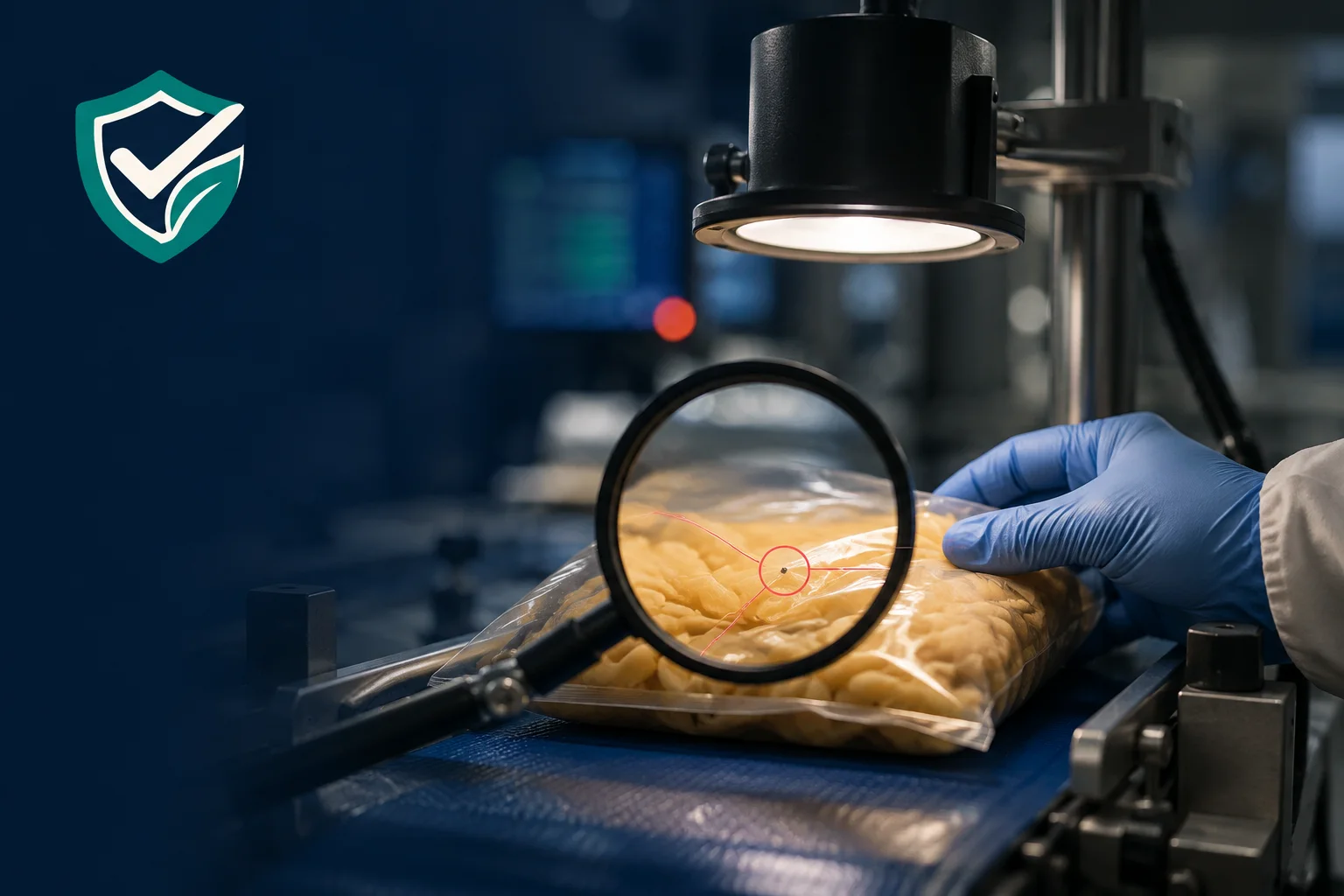 Controllo visivo di una confezione alimentare in una postazione di qualità