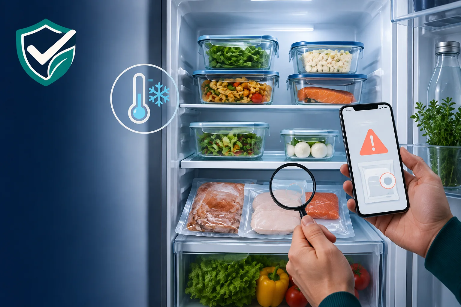 Controllo di alimenti refrigerati e di una notifica di richiamo