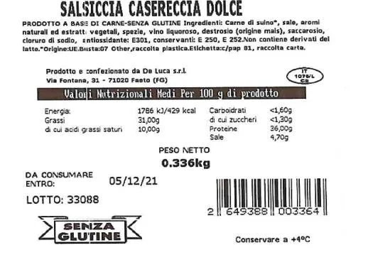 Immagine del prodotto Salsiccia Casereccia Dolce
