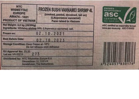 Immagine 2 del prodotto Vannamei Shrimp - SUSHI EBI 4L - Mazzancolle tropicali congelate -
