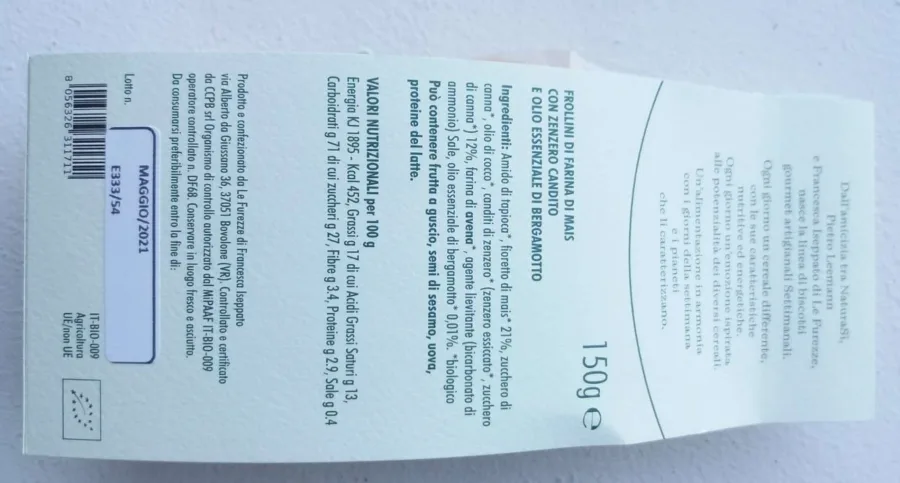 Immagine 1 del prodotto SABATO- Frollini di Mais con Zenzero Candito e Olio essenziale di Bergamotto