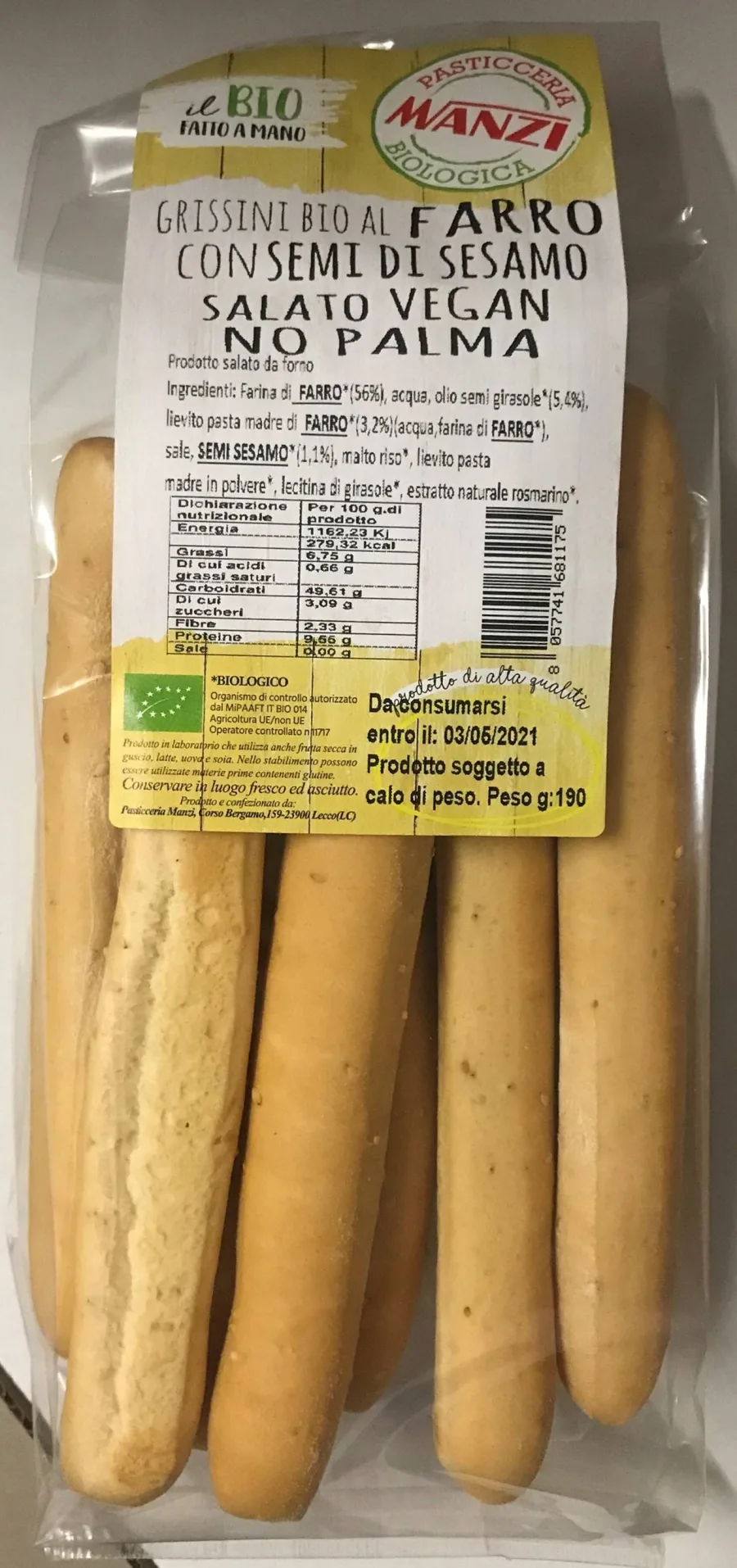 Immagine del prodotto Grissini Bio al farro con semi di sesamo