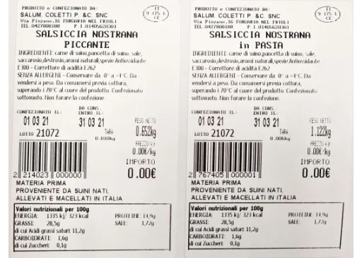 Immagine 2 del prodotto SALSICCIA MIGNON S/V, SALSICCIA PICCANTE S/V, SALSICCIA IN PASTA S/V