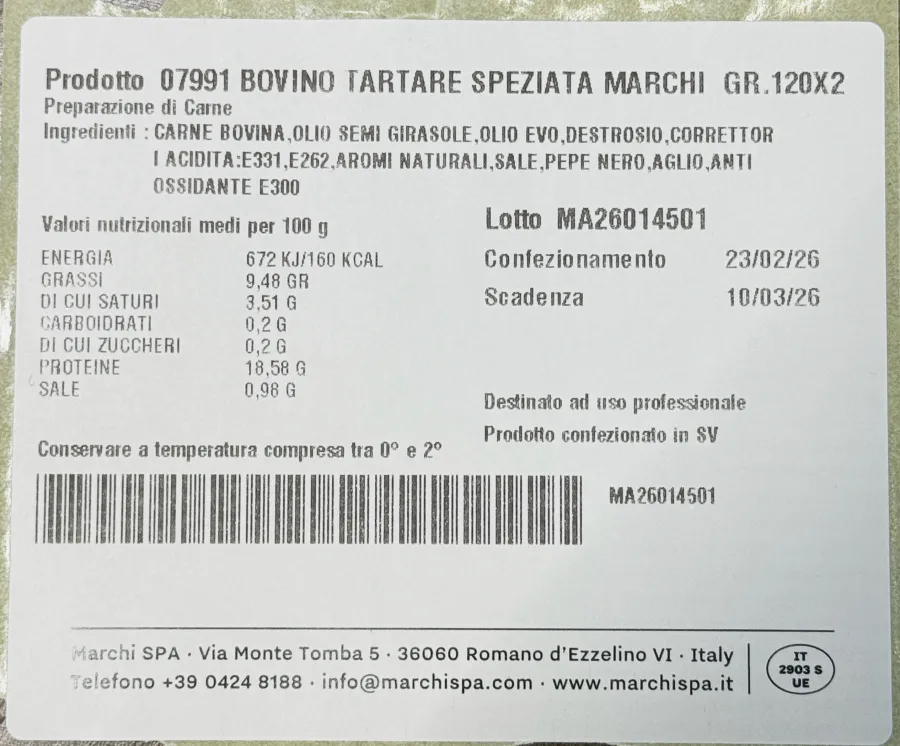 Confezione di BOVINO TARTARE SPEZIATA MARCHI GR.120X2