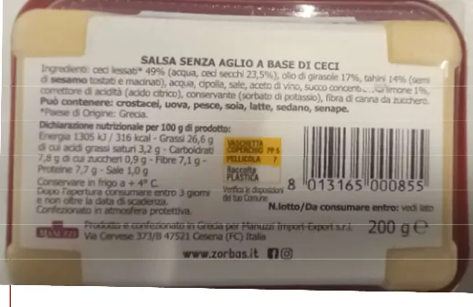 Immagine 2 del prodotto Hummus salsa senza aglio a base di ceci