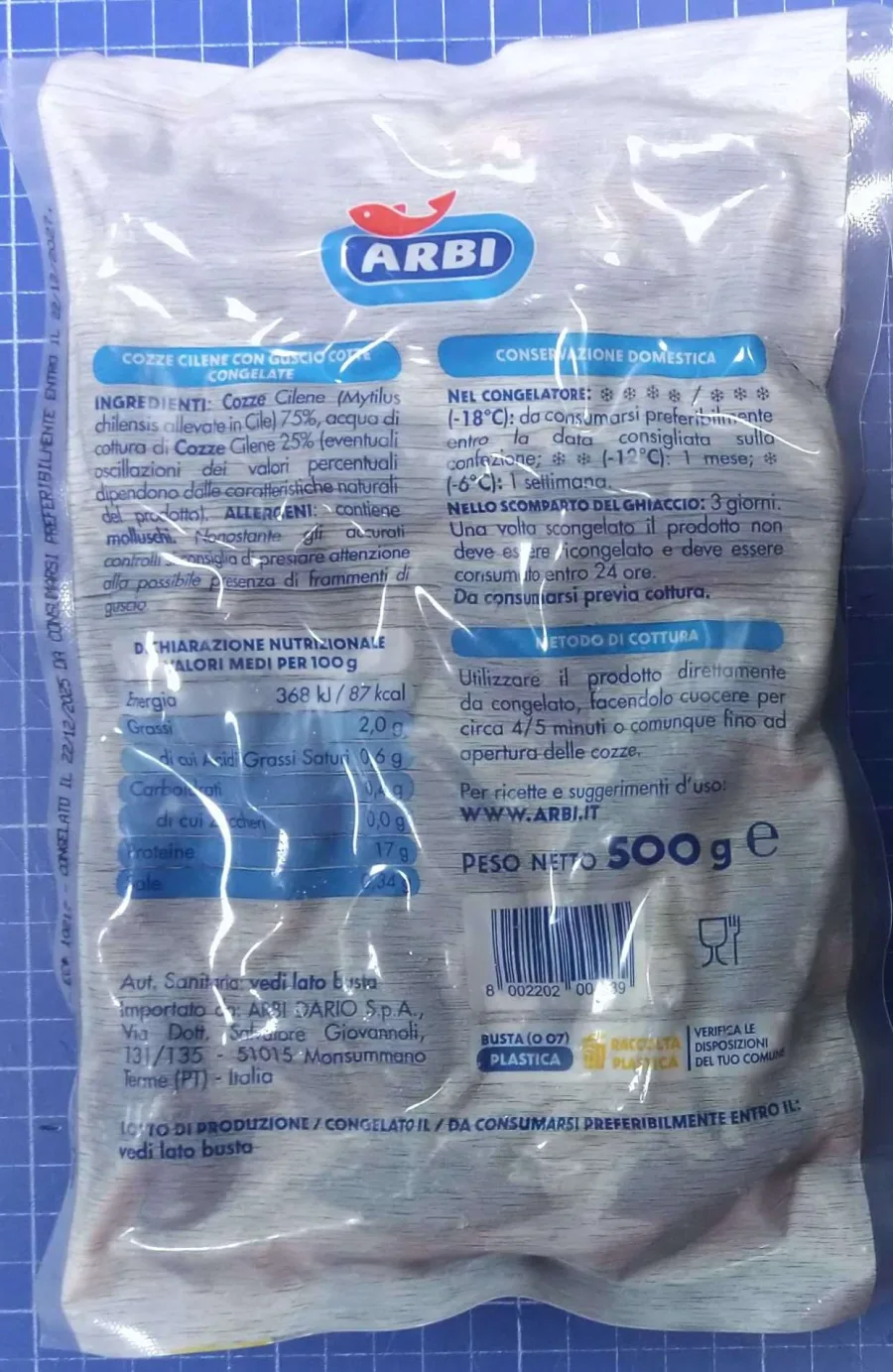 Confezione di COZZE GUSCIO GR. 500