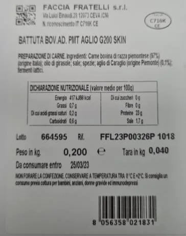 Immagine 2 del prodotto BATTUTA BOV.AD.PMT AGLIO G200SKIN-BATTUTA DI FASSONE PIEMONTESE