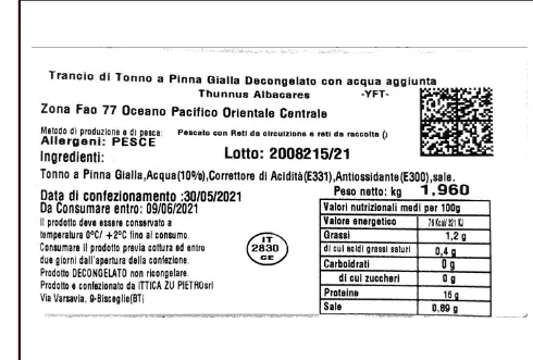 Immagine 3 del prodotto Trancio di tonno a pinne gialle decongelato con acqua aggiunta