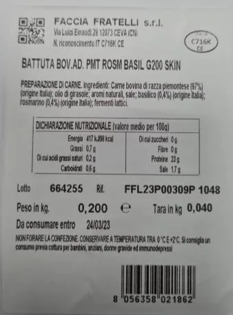 Immagine 2 del prodotto BATTUTA BOV.AD.PMT ROSM BASIL G200SKIN-BATTUTA DI FASSONE PIEMONTESE