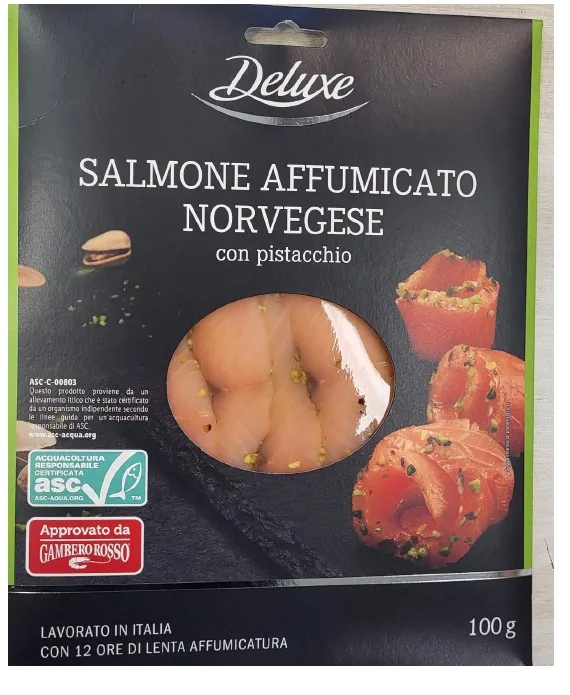 Confezione di SALMONE AFFUMICATO NORVEGESE CON PISTACCHIO