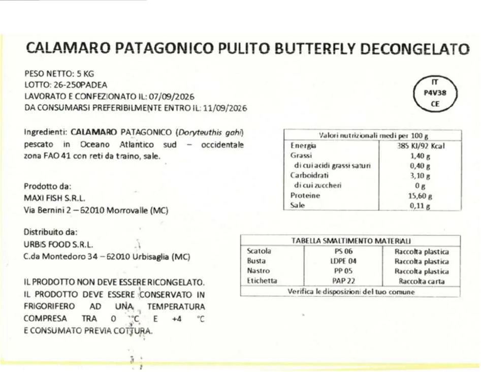 Immagine del prodotto Calamaro patagonico pulito butterfly decongelato