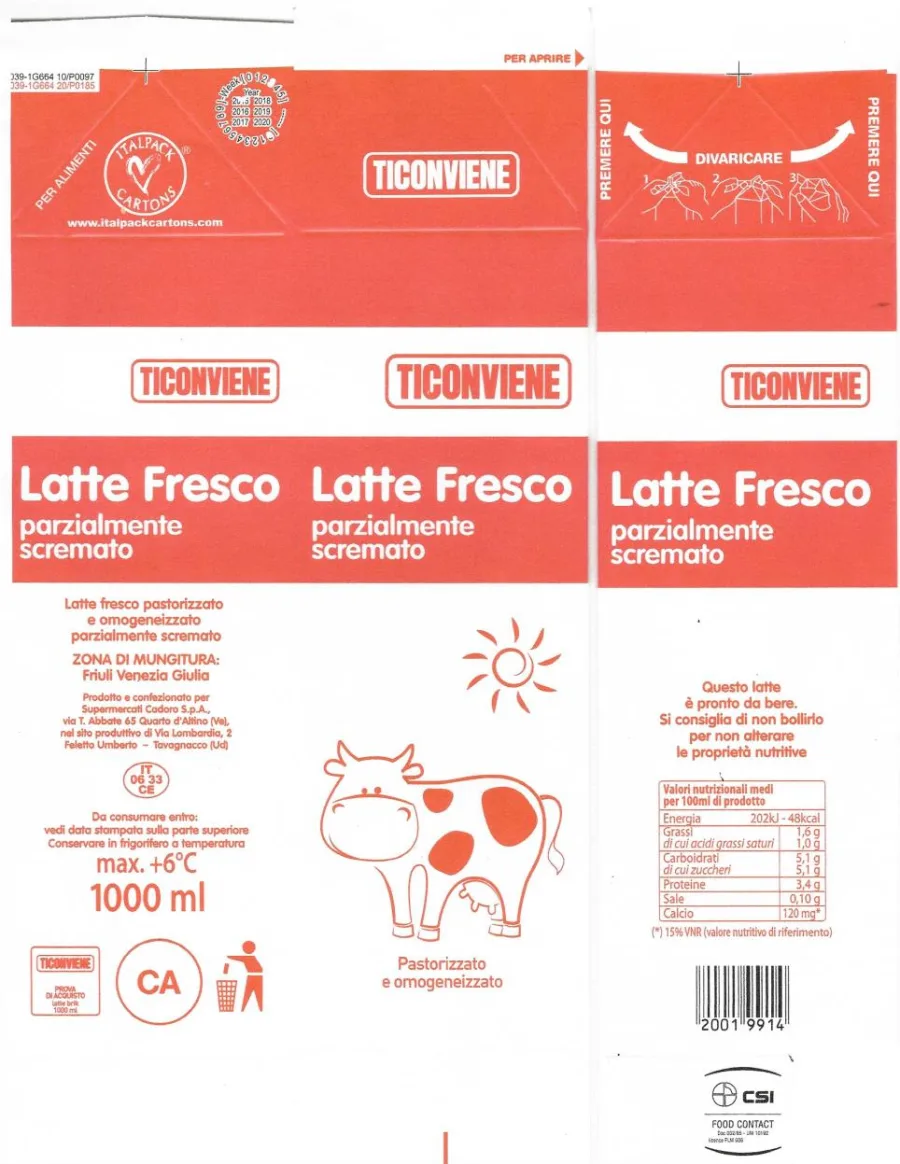 Immagine del prodotto LATTE FRESCO PASTORIZZATO PARZIALMENTE SCREMATO