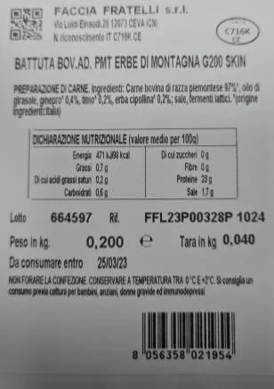 Immagine 2 del prodotto BATTUTA BOV.AD.PMT ERBE DI MONTAGNA G200SKIN-BATTUTA DI FASSONE PIEMONTESE