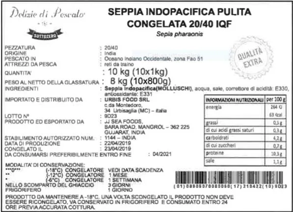 Immagine del prodotto seppia indopacifica pulita congelata 20/40 IQF