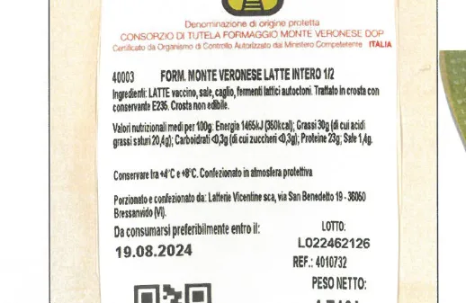 Immagine 1 del prodotto FORMAGGIO MONTE VERONESE LATTE INTERO DOP 1/2 FORMA IN ATM