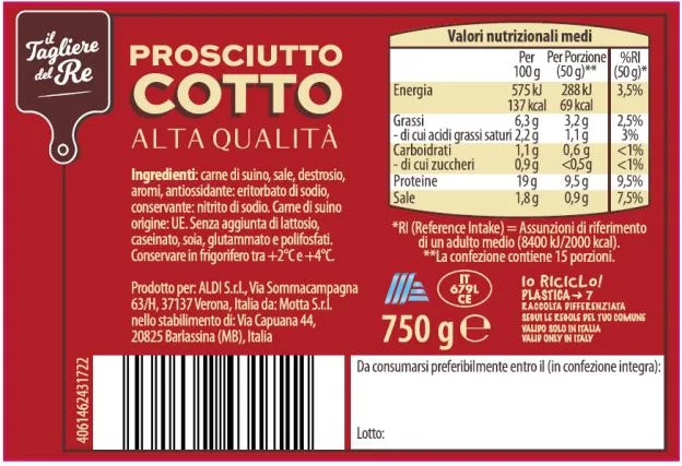 Immagine 2 del prodotto Prosciutto cotto Alta Qualità 750g