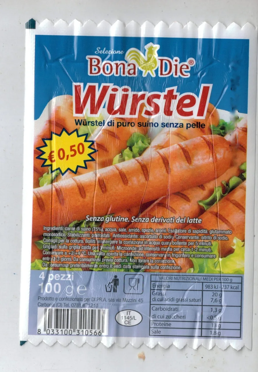 Immagine del prodotto WURSTEL DI PURO SUINO BONA DIE 4 PZ 100 g