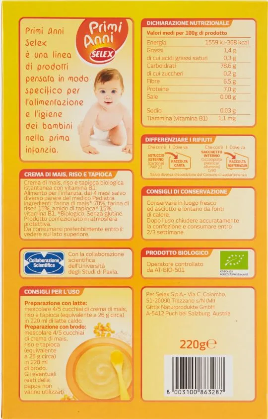 Immagine 1 del prodotto Crema di mais, riso e tapioca
