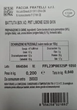 Immagine 2 del prodotto BATTUTA BOV.AD.PMT LIMONE G200SKIN-BATTUTA DI FASSONE PIEMONTESE
