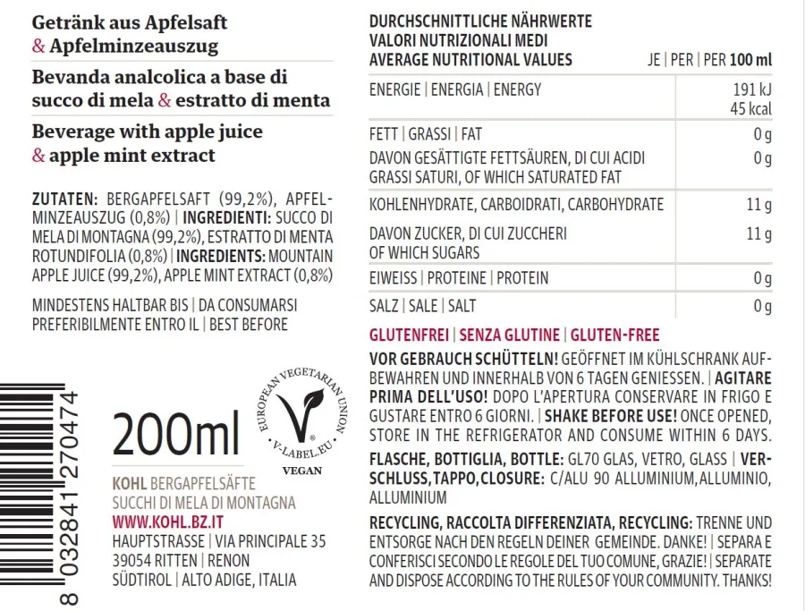 Immagine del prodotto Succo di mela di montagna & menta rotondifolia
