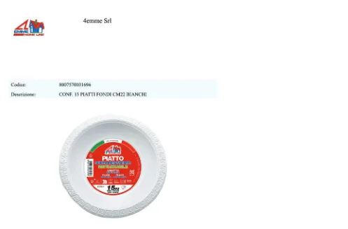 Immagine 1 del prodotto Conf. 15 PIATTI FONDI IN PLASTICA BIANCA