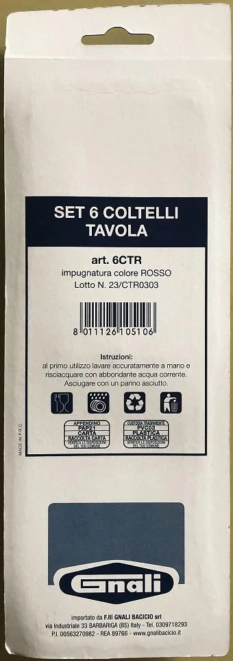 Immagine 1 del prodotto Set 6 Coltelli Tavola - impugnatura colore ROSSO