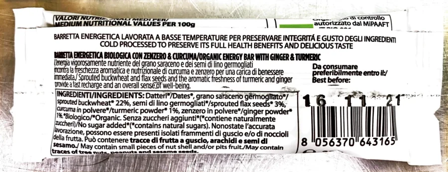 Immagine del prodotto GERMOGLIO - BARRETTA ENERGETICA ZENZERO & CURCUMA