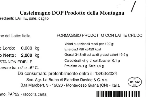 Immagine 2 del prodotto CASTELMAGNO DOP PRODOTTO DELLA MONTAGNA
