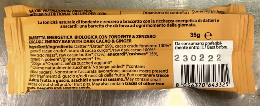 Immagine del prodotto TONICA - BARRETTA ENERGETICA FONDENTE & ZENZERO