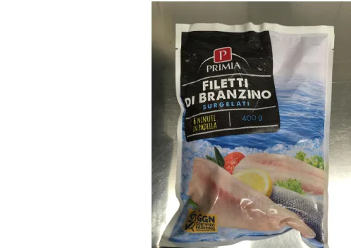 Confezione di filetto di branzino surgelato