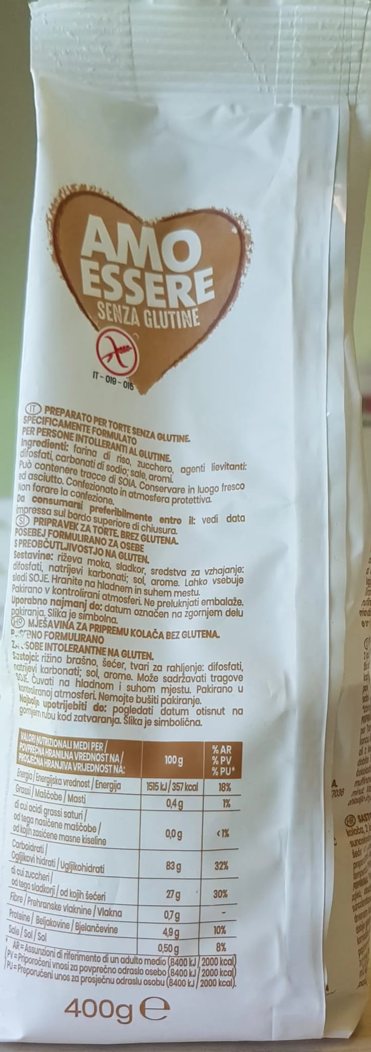 Confezione di Preparato per torte senza glutine 400 g