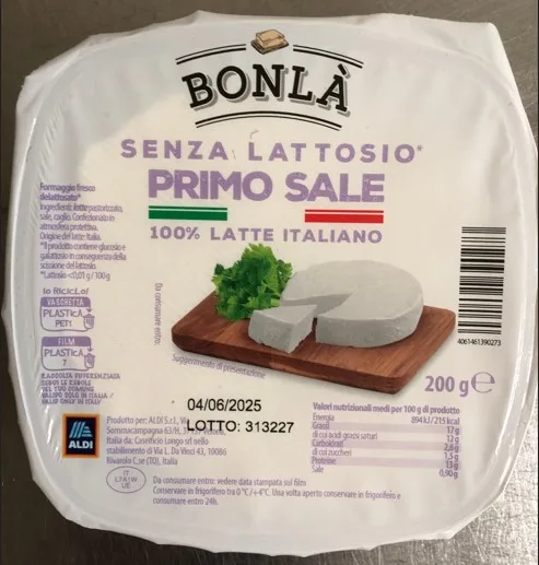 Immagine del prodotto PRIMO SALE SENZA LATTOSIO 200g (BONLA' ALDI)