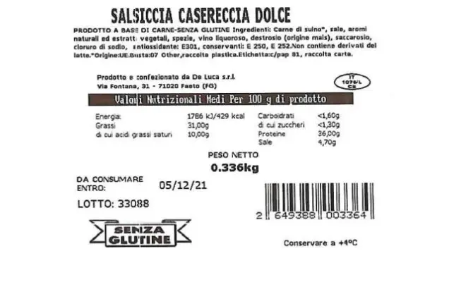 Confezione di Salsiccia Casereccia Dolce