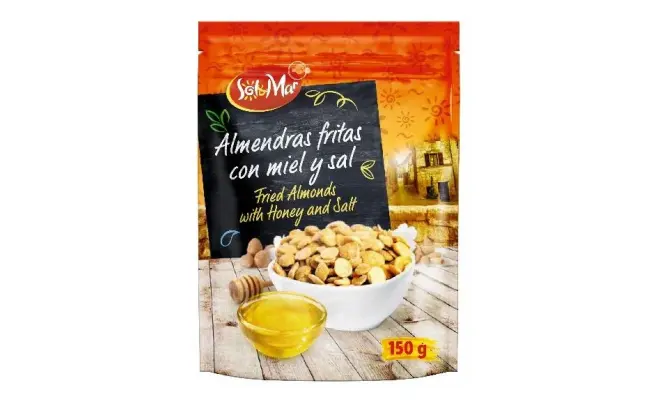 Confezione di Mandorle fritte con zucchero, miele e sale