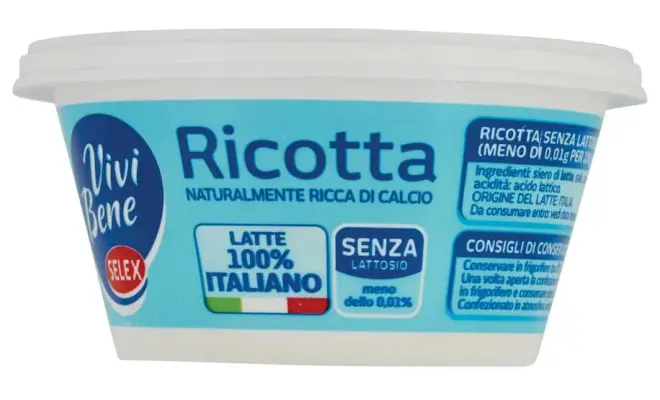 Confezione di RICOTTA SENZA LATTOSIO (meno di 0,01g per 100g)