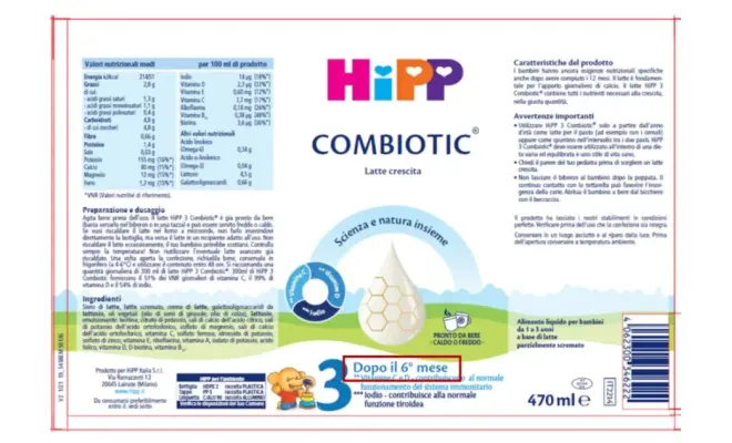 Confezione di Alimento liquido per bambini da 1 a 3 anni a base di latte parzialmente scremato