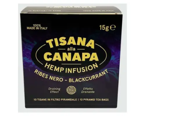 Confezione di TISANA ALLA CANAPA HEMP INFUSION RIBES NERO BLACKCURRNT