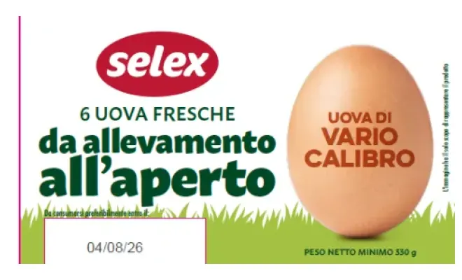 Confezione di UOVA FRESCHE DA ALLEVAMENTO ALL'APERTO SELEX x6
