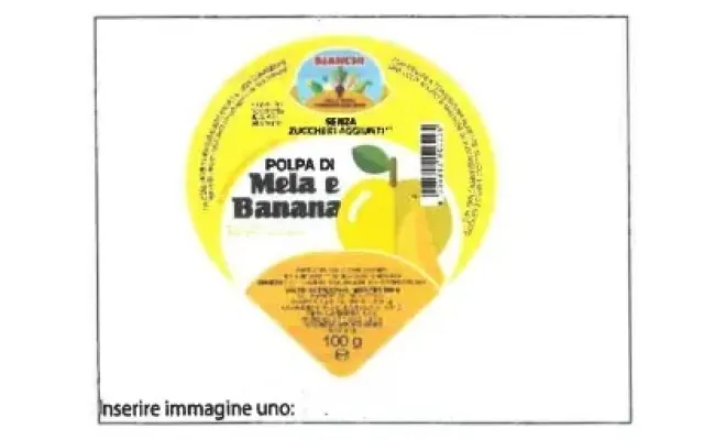 Confezione di Polpa di frutta Mela e Banana in vaschetta da 100 g.