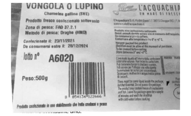 Confezione di VONGOLE O LUPINI SOTTOVUOTO 4x0.5 KG