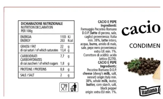 Confezione di CACIO E PEPE CONDIMENTO PER PASTA