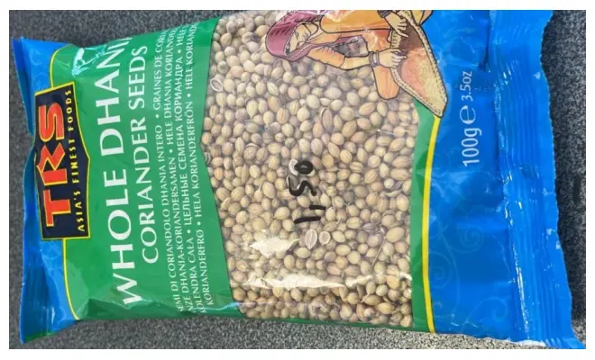 Confezione di TRS Whole Dhania Coriander Seeds (Semi di Coriondolo)
