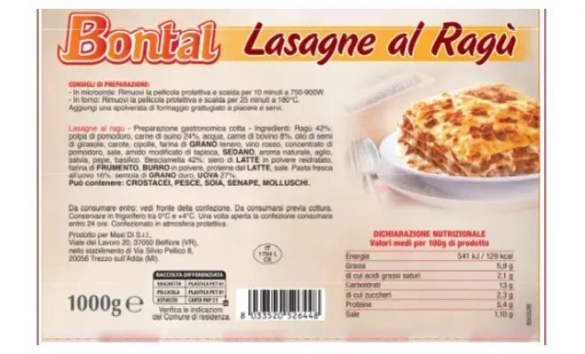Confezione di Lasagne al Ragù