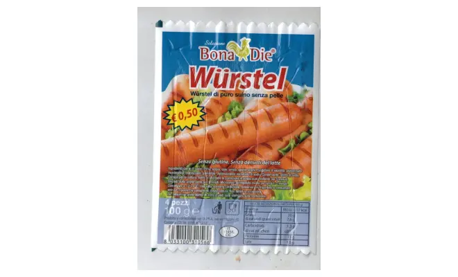 Confezione di WURSTEL DI PURO SUINO BONA DIE 4 PZ 100 g