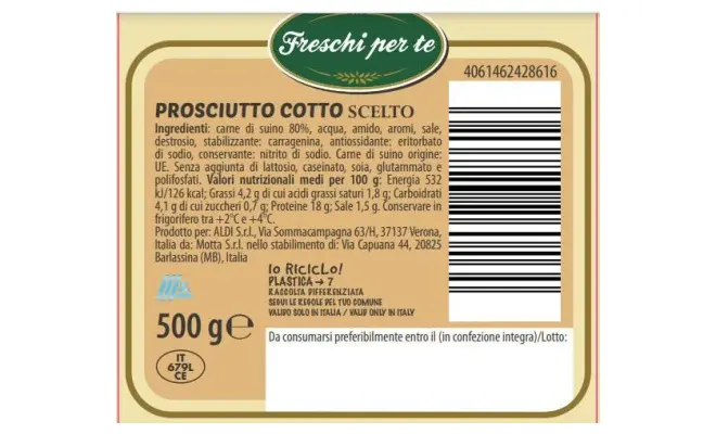 Confezione di PROSCIUTTO COTTO SCELTO 500 gr