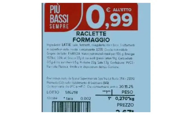 Confezione di Formaggio Raclette