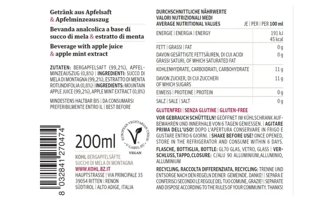 Confezione di Succo di mela di montagna & menta rotondifolia