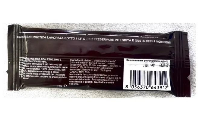 Confezione di BARRETTA BROWNIE ZENZERO E CIOCCOLATO FONDENTE EXTRA