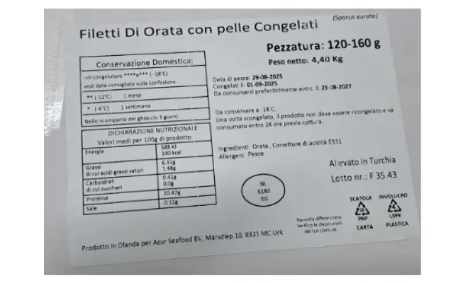 Confezione di FILETTI DI ORATA CON PELLE CONGELATI 120-160