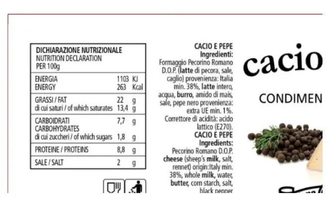 Confezione di CACIO E PEPE CONDIMENTO PER PASTA